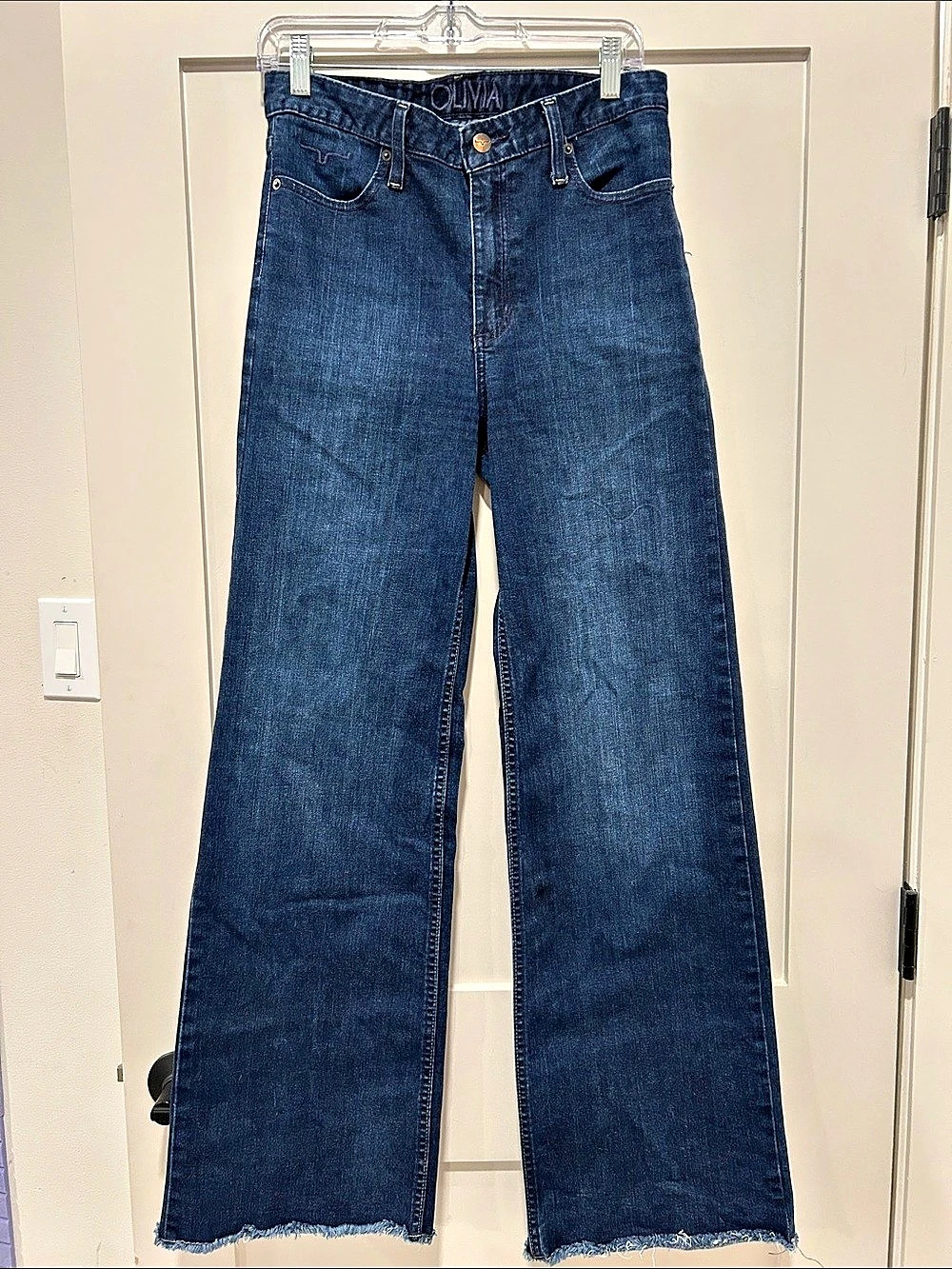 Kimes Ranch Olivia High-Rise Wide-Leg Raw Hem Jeans Blue 8/34